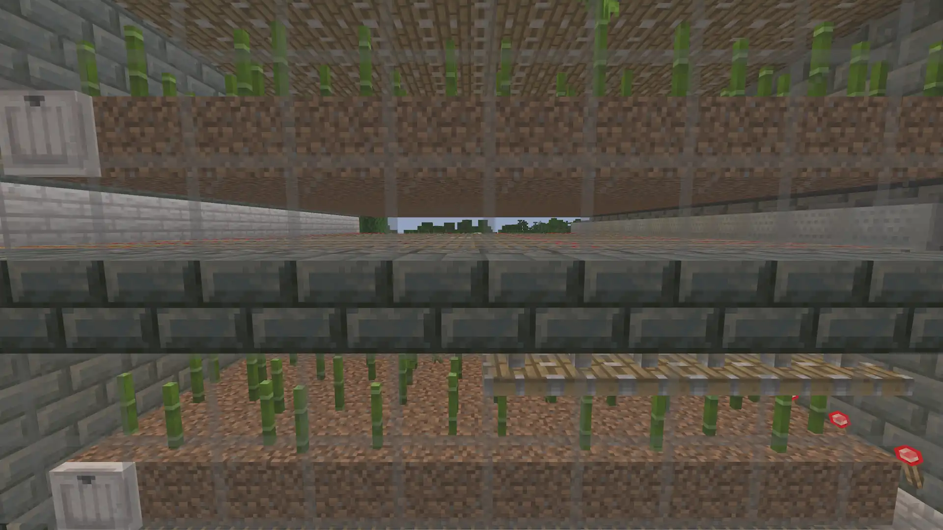 Minecart actively harvesting bamboo in original bamboo farm