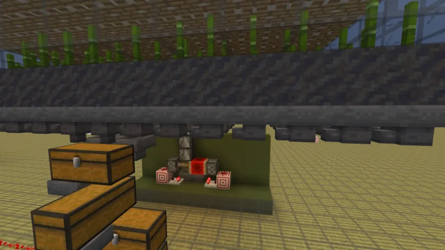 Side view of the timed bamboo farm showing the piston sweep