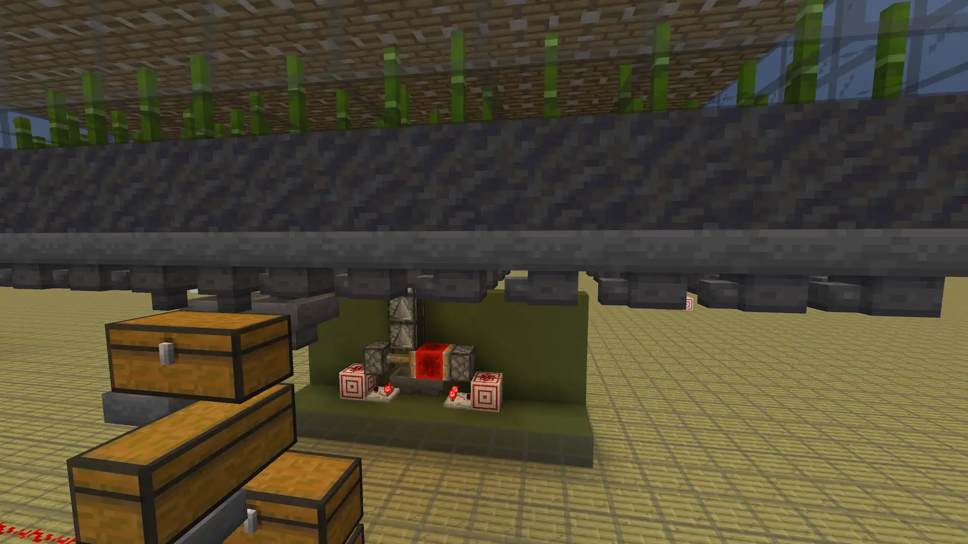 Side view of the timed bamboo farm showing the piston sweep