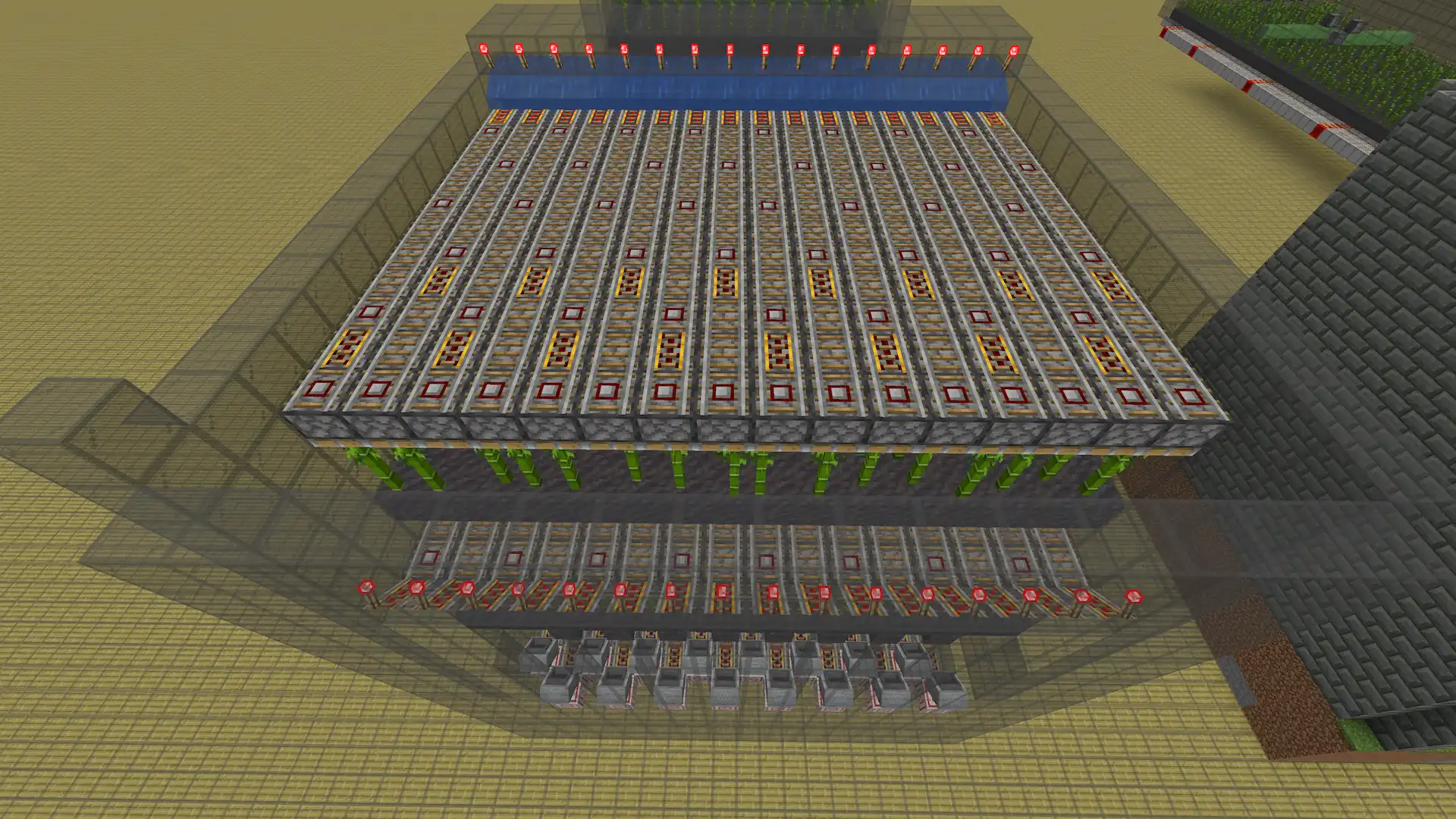Top-down view of the detector rail bamboo farm
